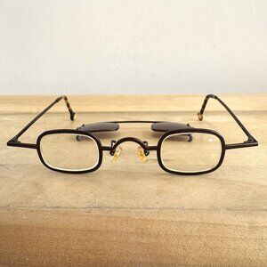 1990s LA EYEWORKS Fez2 414 Brown Square Eyeglasses Frame with Sun Clip 32 15 135